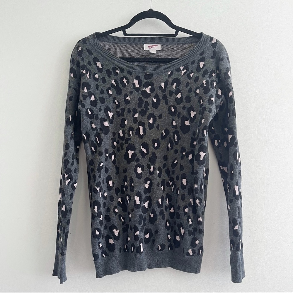 Arizona Gray and Baby Pink Leopard Print Sweater